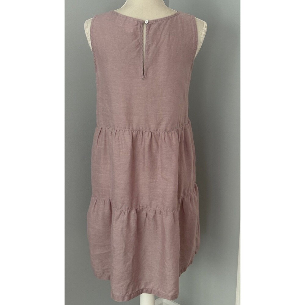 C & C California 100% Linen Sleeveless Dress Tiered Pink Size M Boho Resort - Picture 4 of 12